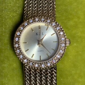Kenneth Jay Lane Gold and Crystal Mesh Bracelet Watch READ LISTING